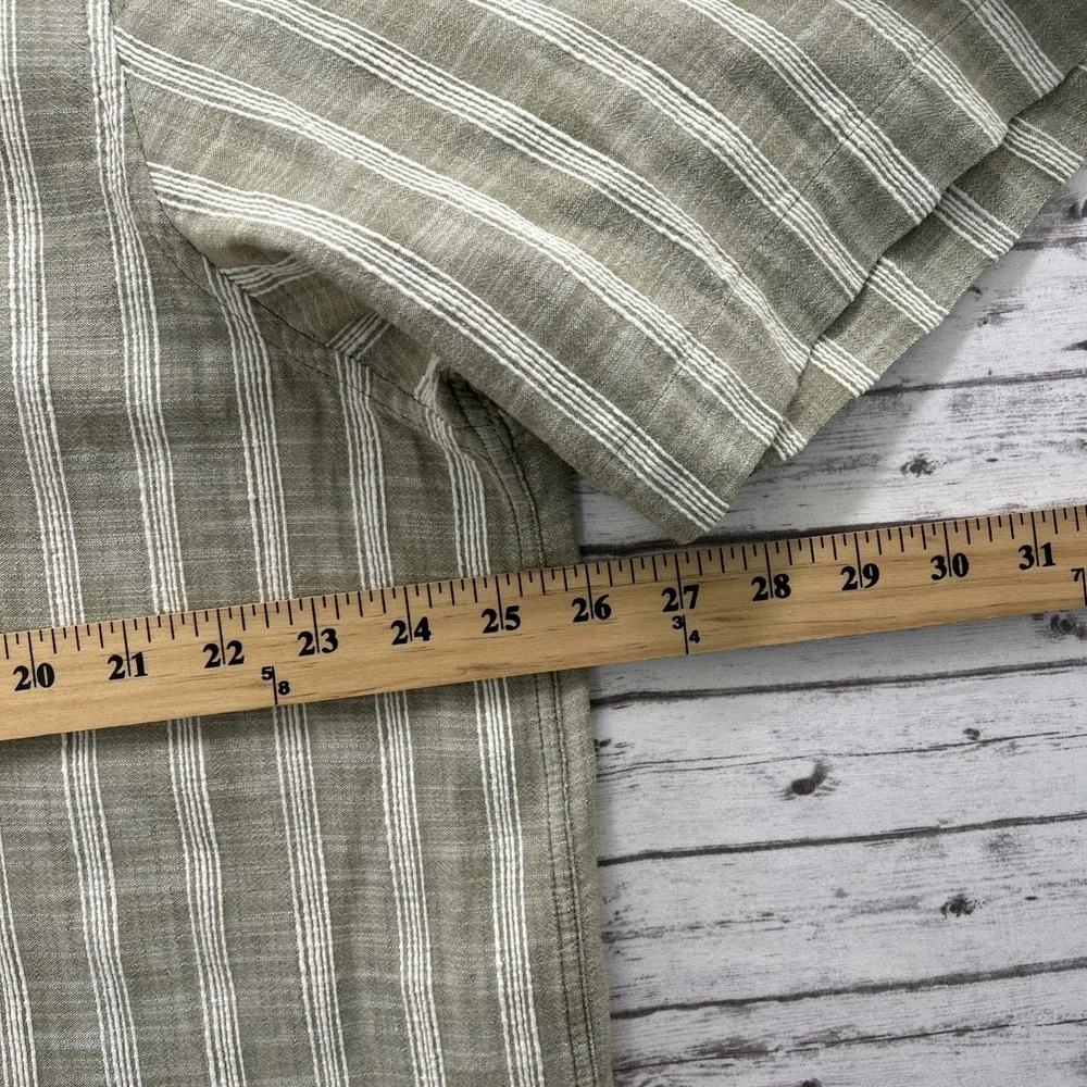 Banana Republic Mens XL Striped Camp Collar Shirt Green Beige Cotton Blend EUC